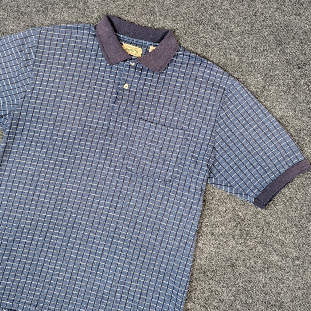 VTG St Johns Bay Mens Blue Grid Polo Shirt Short Sleeve Cotton Blend XL Tall USA